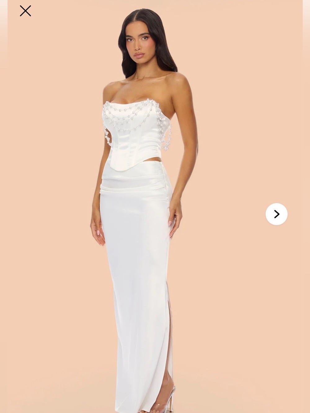 Say I Do Pearl Drape Satin Skirt Set